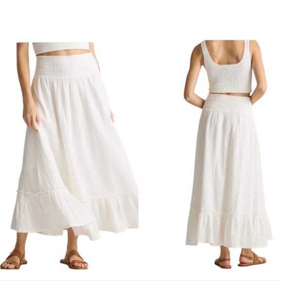 NWOT Quince 100% Organic Cotton Gauze Smocked Maxi Skirt Classic White A-line M - Picture 1 of 12